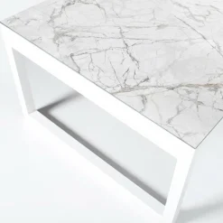MOBELLIA Table de jardin en aluminium et céramique 12 places (260 x 120 cm) Kore Blanc marbré Outlet