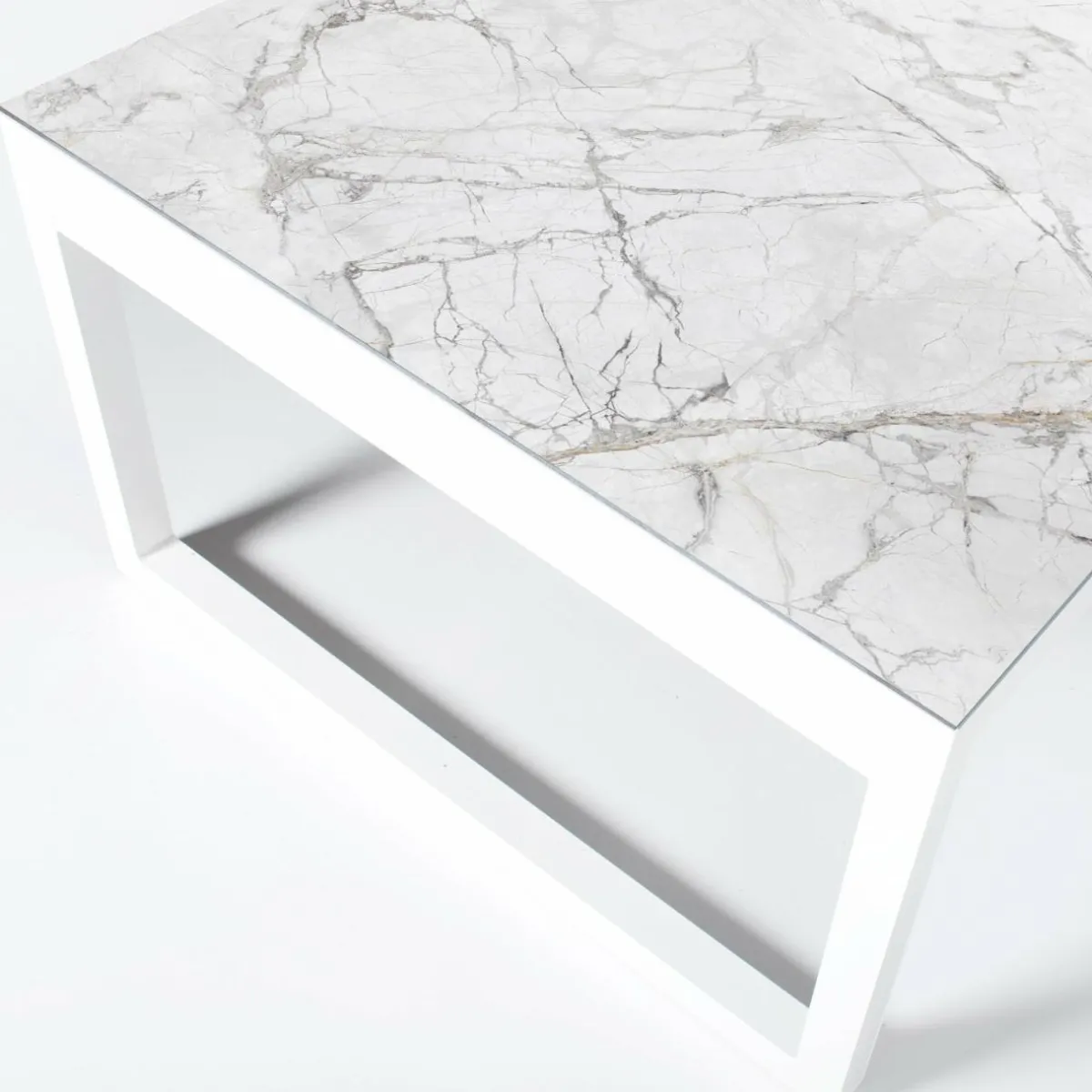 MOBELLIA Table de jardin en aluminium et céramique 12 places (260 x 120 cm) Kore Blanc marbré Outlet