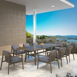 MOBELLIA Table de jardin en bois teck 8 places (260 x 100 cm) Cap Ferrat foncé Marron New
