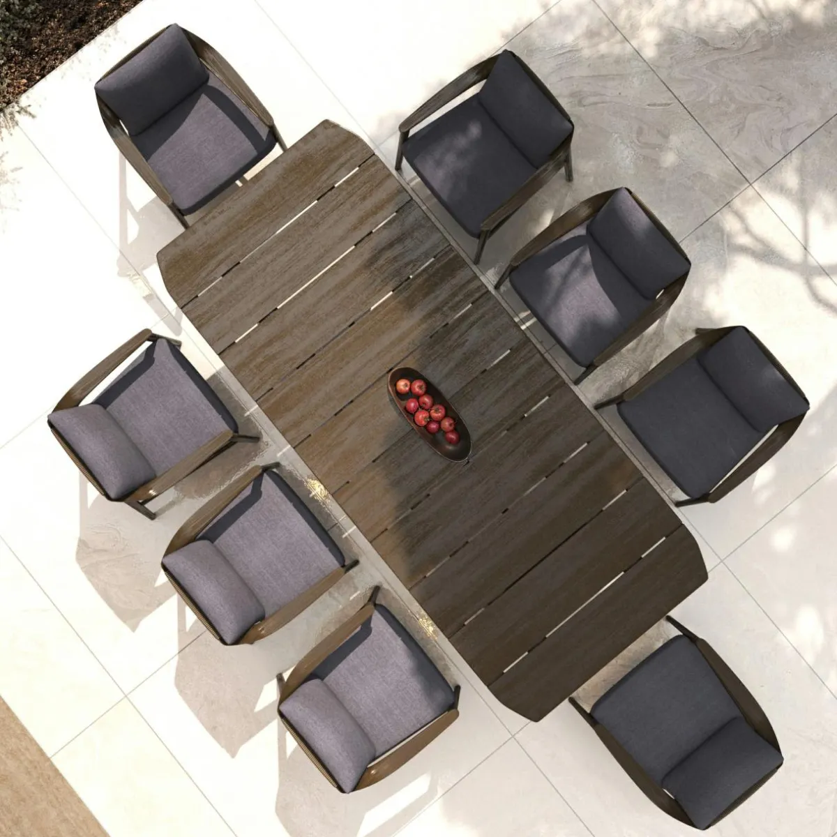 MOBELLIA Table de jardin en bois teck 8 places (260 x 100 cm) Cap Ferrat foncé Marron New