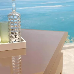 MOBELLIA Table de jardin extensible en verre 12 places (200/320 x 100 cm) Murano Bronze Discount