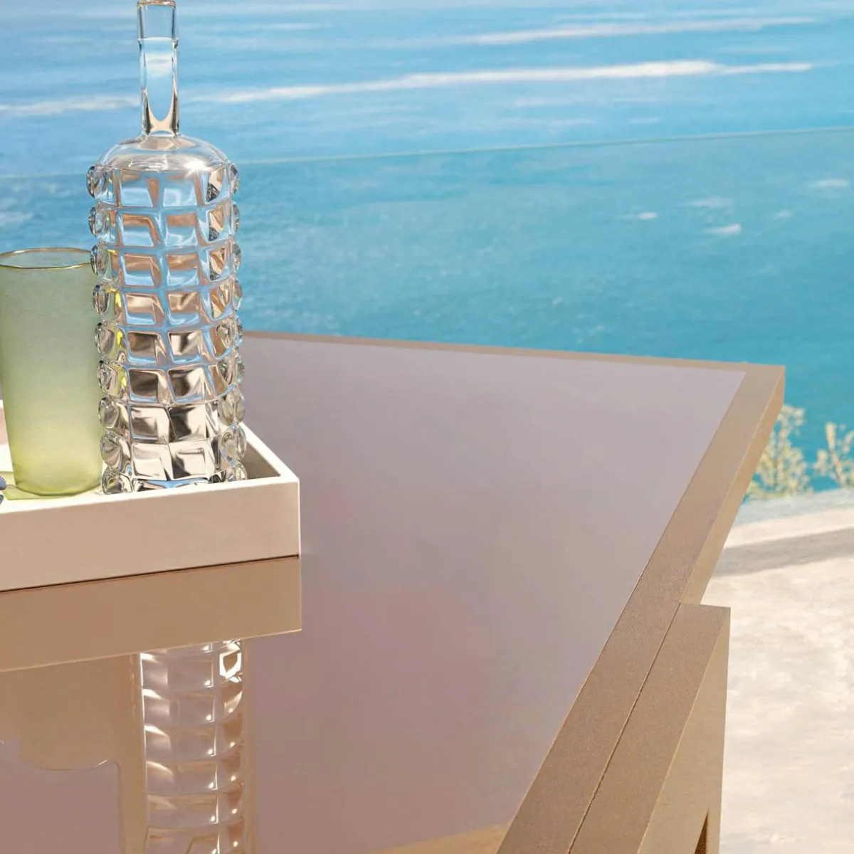 MOBELLIA Table de jardin extensible en verre 12 places (200/320 x 100 cm) Murano Bronze Discount