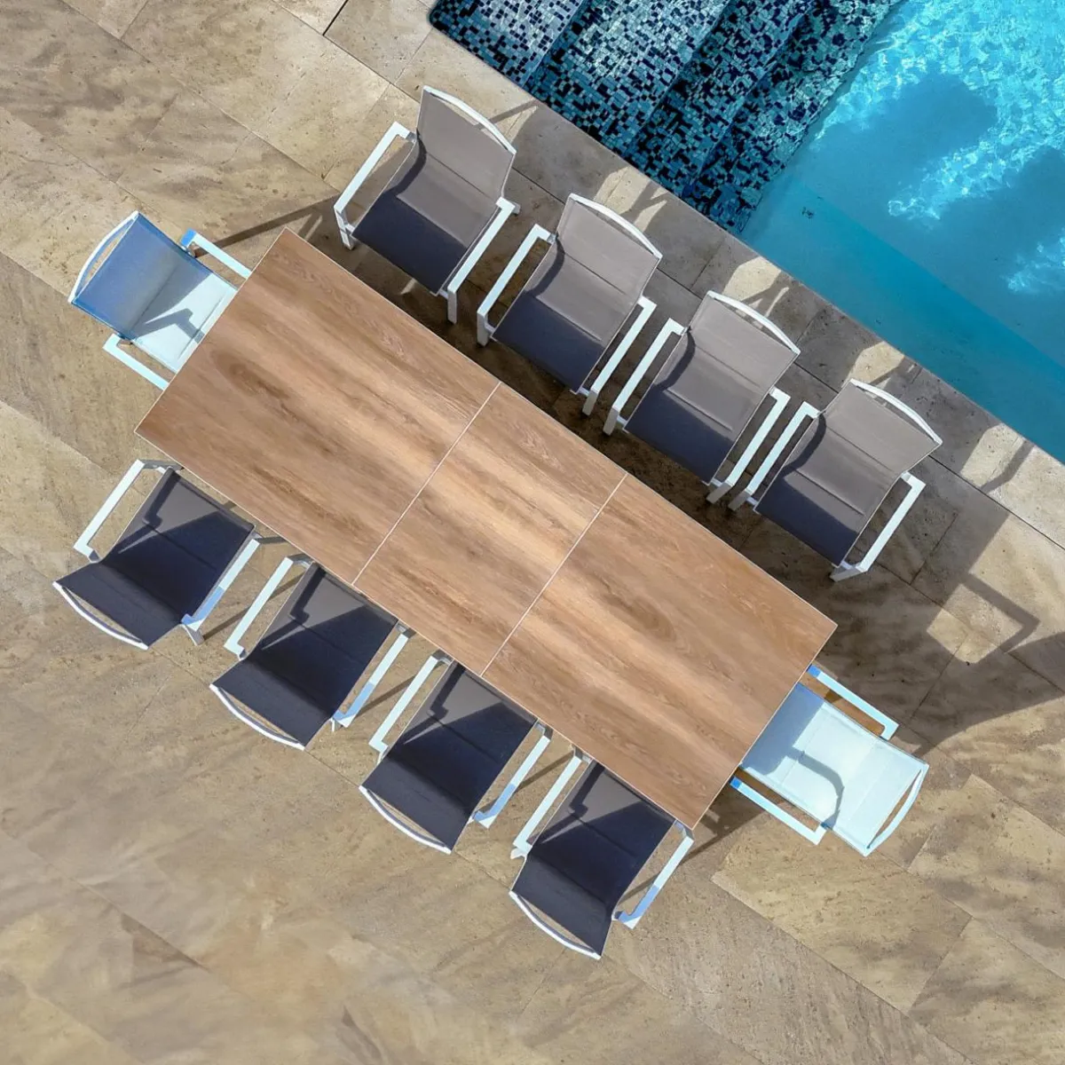MOBELLIA Table de jardin extensible en aluminium 10 places (260 x 96 cm) Amalfi Blanc