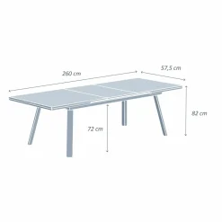 MOBELLIA Table de jardin extensible en aluminium 10 places (260 x 96 cm) Amalfi Blanc