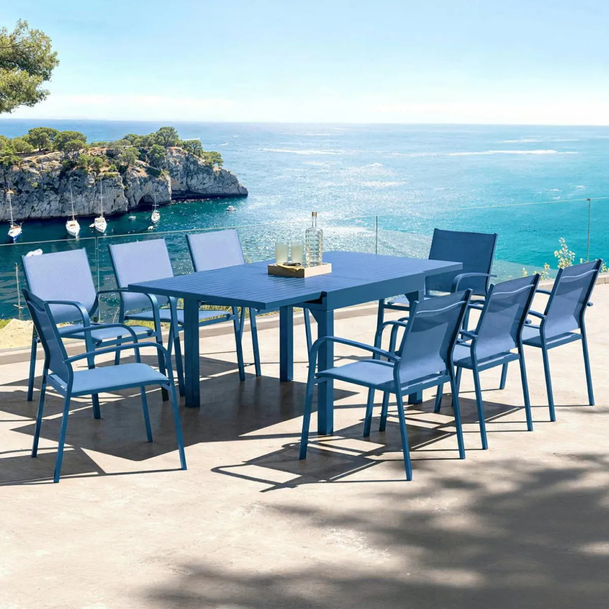 MOBELLIA Table de jardin extensible en aluminium 8 places (90/180 x 90 cm) Murano Bleu pétrole Clearance