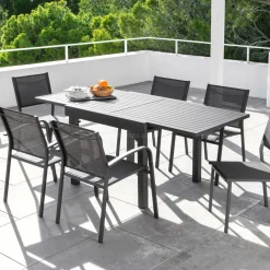 MOBELLIA Table de jardin extensible en aluminium 8 places (90/180 x 90 cm) Murano Gris Anthracite Hot