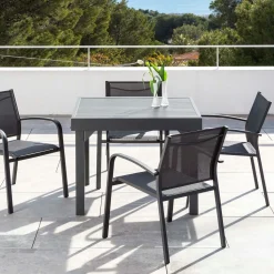 MOBELLIA Table de jardin extensible en aluminium 8 places (90/180 x 90 cm) Murano Gris Anthracite Hot