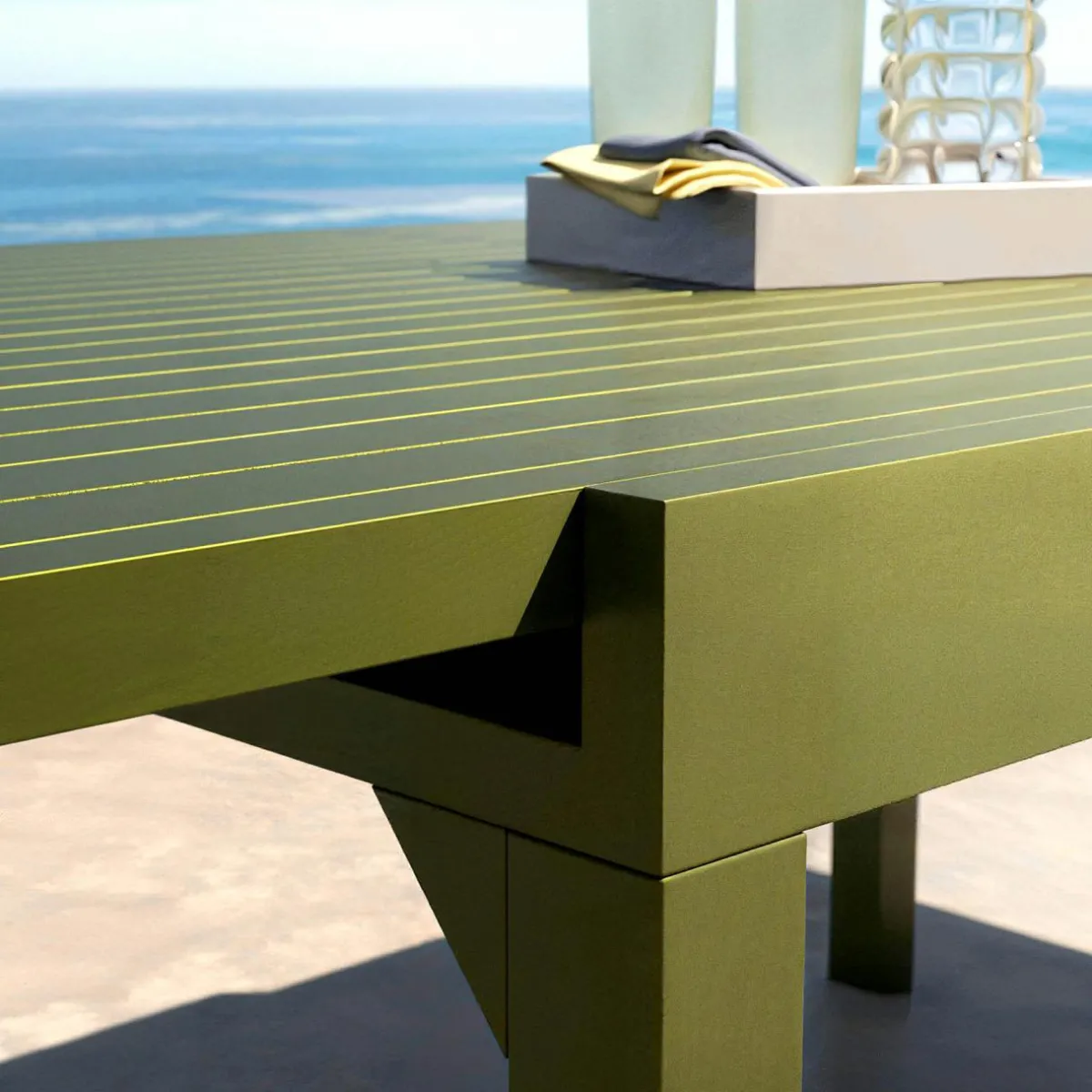 MOBELLIA Table de jardin extensible aluminium 12 places (200/320 x 100 cm) Murano Vert olive New