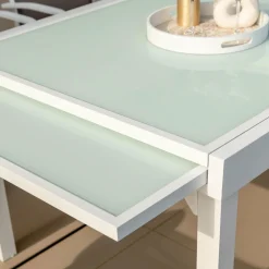 MOBELLIA Table de jardin extensible en verre 12 places (200/320 x 100 cm) Murano Blanc Discount