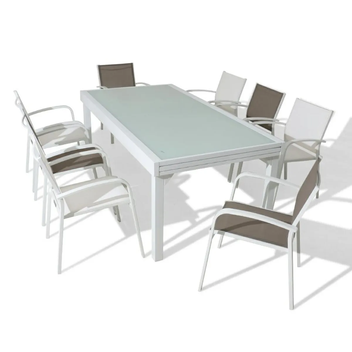 MOBELLIA Table de jardin extensible en verre 12 places (200/320 x 100 cm) Murano Blanc Discount