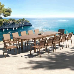 MOBELLIA Table de jardin extensible aluminium 12 places (200/320 x 100 cm) Murano Bronze Outlet