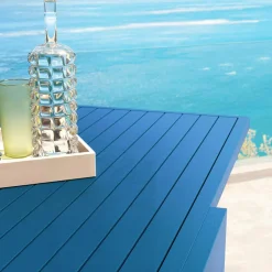 MOBELLIA Table de jardin extensible aluminium 12 places (200/320 x 100 cm) Murano Bleu pétrole Clearance
