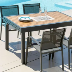MOBELLIA Table de jardin extensible en aluminium 10 places effet bois (135/270 x 90 cm) Murano Gris Anthracite New