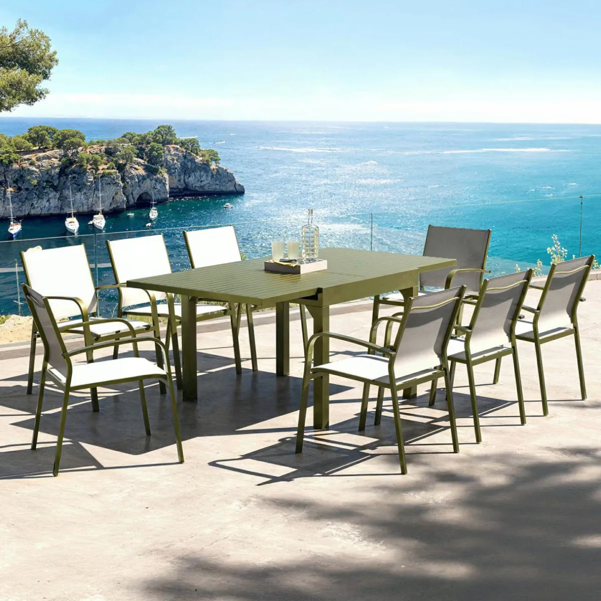 MOBELLIA Table de jardin extensible en aluminium 8 places (90/180 x 90 cm) Murano Vert olive Clearance