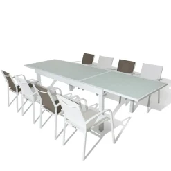 MOBELLIA Table de jardin extensible en verre 10 places (135/270 x 90 cm) Murano Blanc Discount