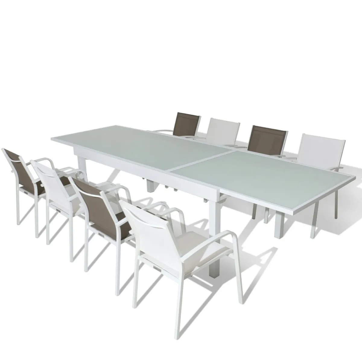 MOBELLIA Table de jardin extensible en verre 10 places (135/270 x 90 cm) Murano Blanc Discount