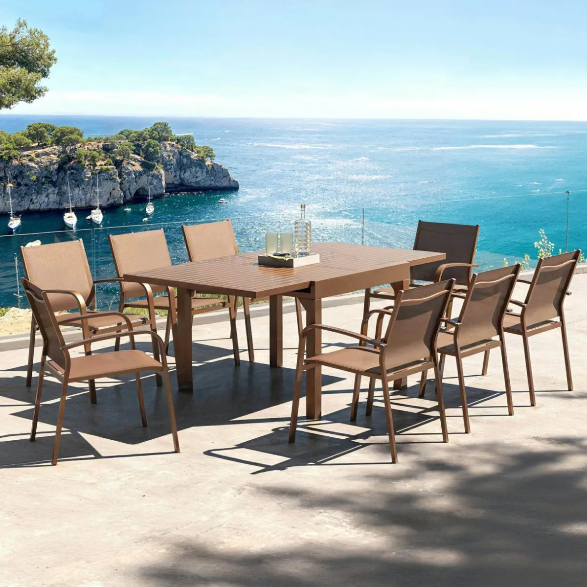 MOBELLIA Table de jardin extensible en aluminium 8 places (90/180 x 90 cm) Murano Bronze