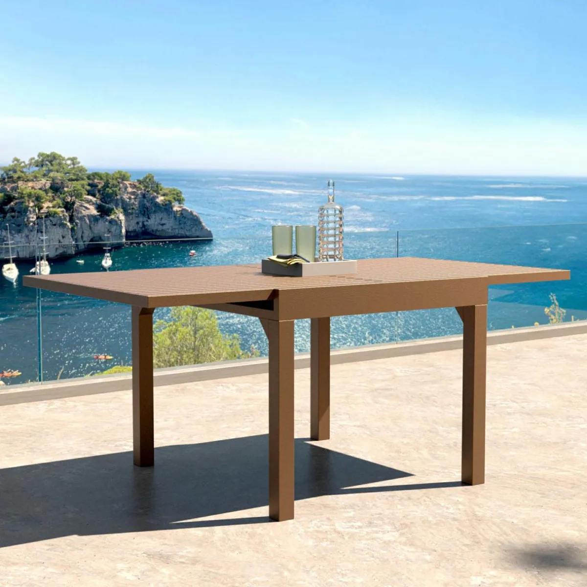 MOBELLIA Table de jardin extensible en aluminium 8 places (90/180 x 90 cm) Murano Bronze