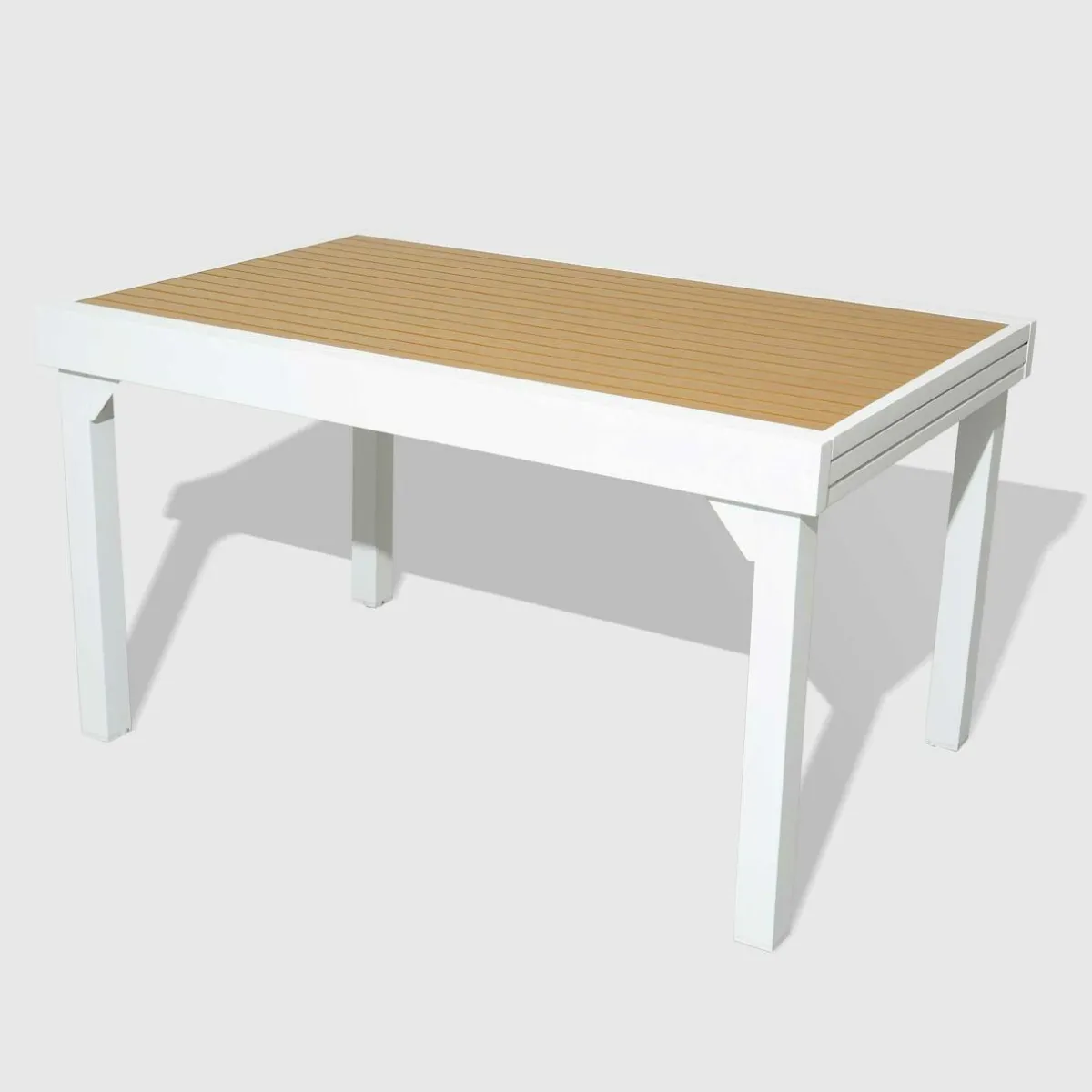 MOBELLIA Table de jardin extensible en aluminium 12 places effet bois (200/320 x 100 cm) Murano Blanc New