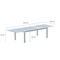 MOBELLIA Table de jardin extensible en verre 12 places (200/320 x 100 cm) Murano Bleu pétrole New