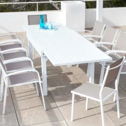 MOBELLIA Table de jardin extensible aluminium 10 places (135/270 x 90 cm) Murano Blanc Online