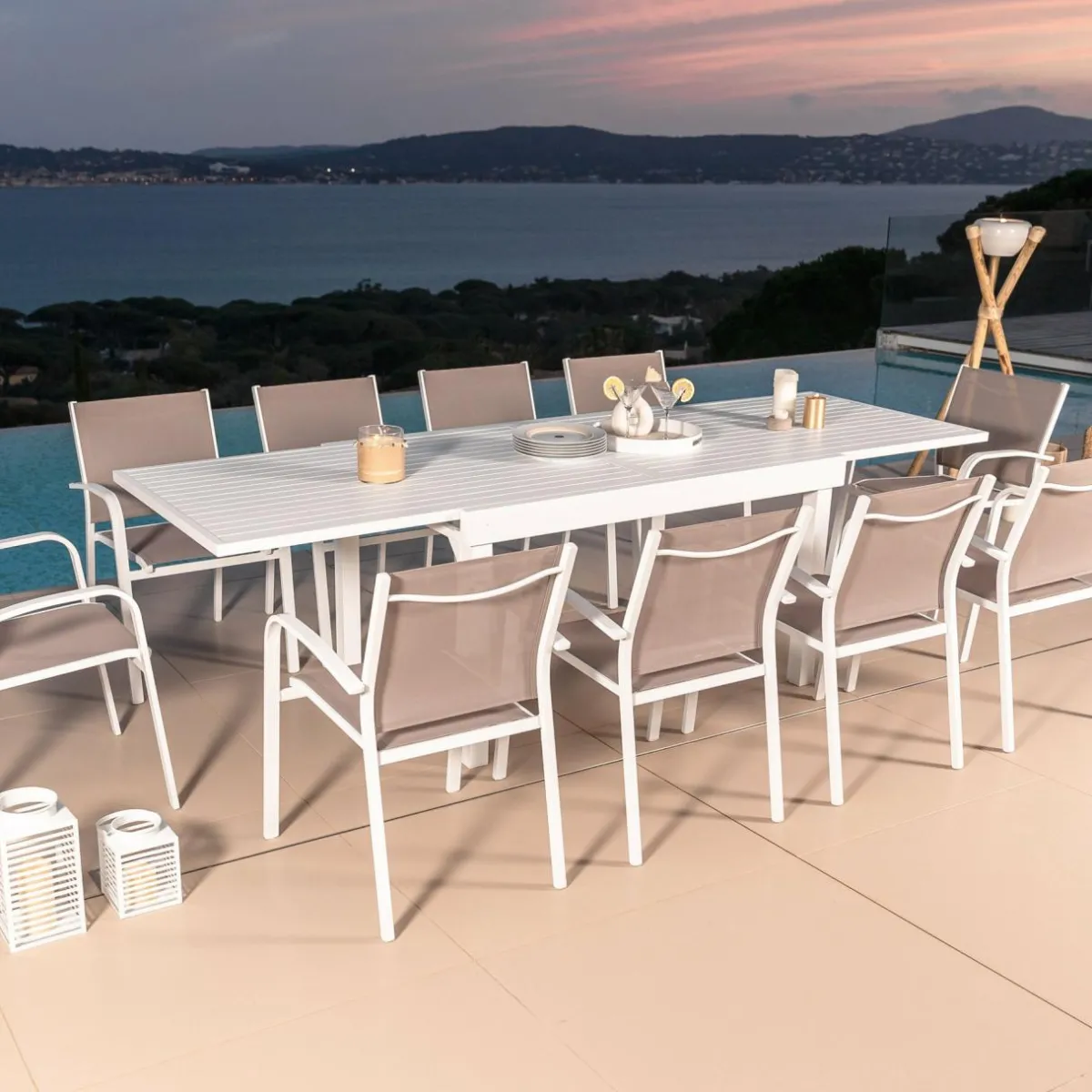 MOBELLIA Table de jardin extensible aluminium 10 places (135/270 x 90 cm) Murano Blanc Online
