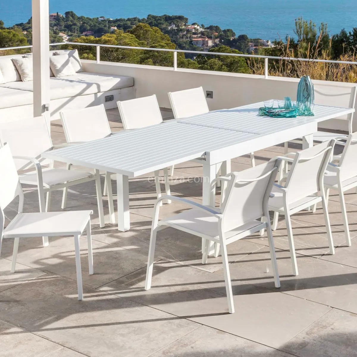 MOBELLIA Table de jardin extensible aluminium 12 places (200/320 x 100 cm) Murano Blanc Outlet