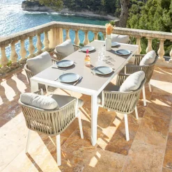 MOBELLIA Table de jardin extensible en aluminium 12 places (195/300 x 96 cm) Amalfi Blanc Online