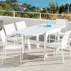 MOBELLIA Table de jardin extensible en aluminium 8 places (90/180 x 90 cm) Murano Blanc Clearance