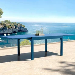 MOBELLIA Table de jardin extensible aluminium 10 places (135/270 x 90 cm) Murano Bleu pétrole Sale