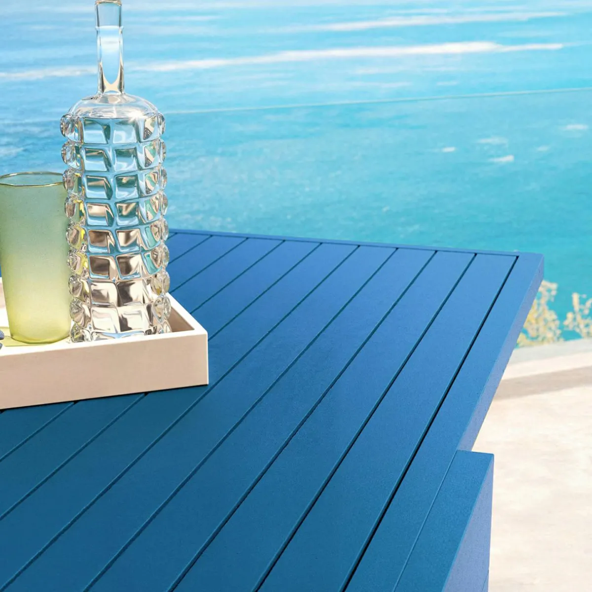MOBELLIA Table de jardin extensible aluminium 10 places (135/270 x 90 cm) Murano Bleu pétrole Sale