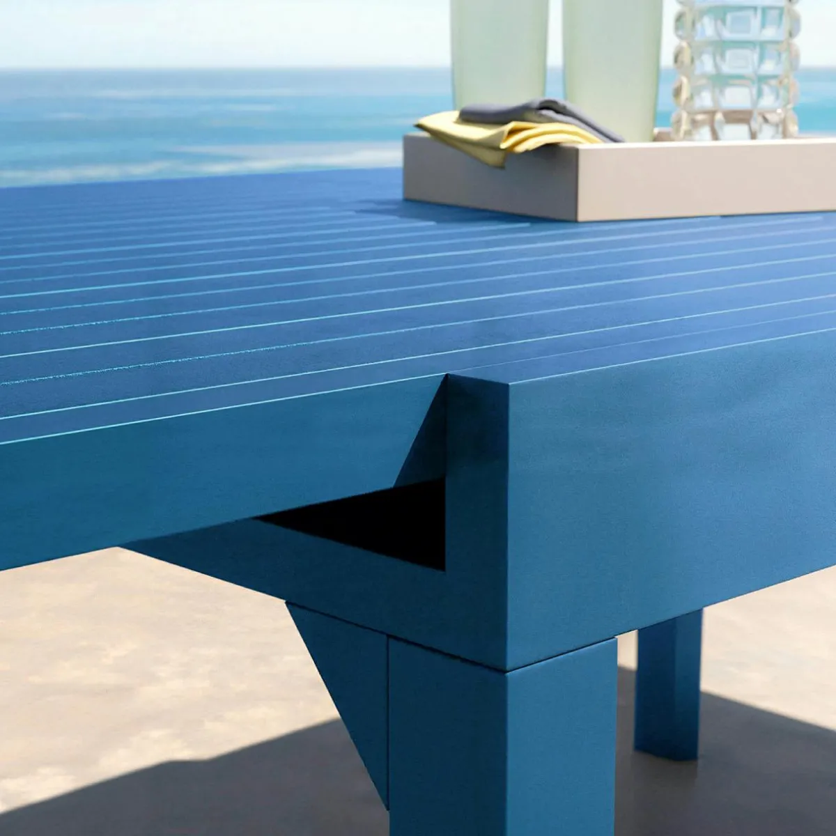 MOBELLIA Table de jardin extensible aluminium 10 places (135/270 x 90 cm) Murano Bleu pétrole Sale