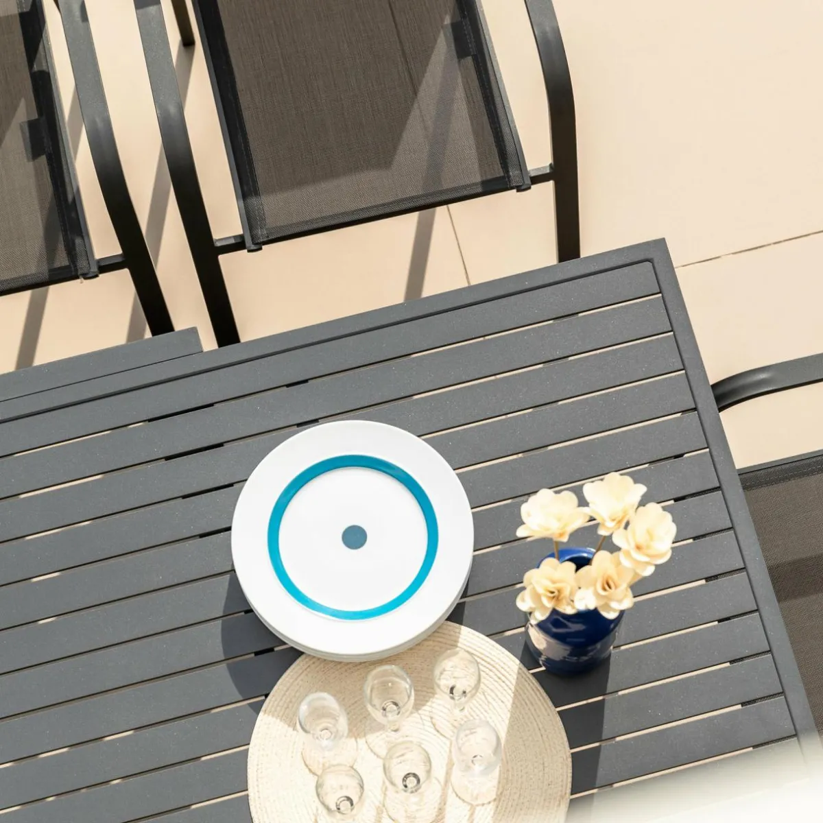 MOBELLIA Table de jardin extensible aluminium 12 places (200/320 x 100 cm) Murano Gris Anthracite Best