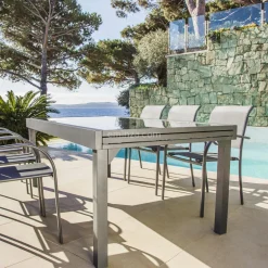 MOBELLIA Table de jardin extensible en verre 10 places (135/270 x 90 cm) Murano Gris Anthracite New
