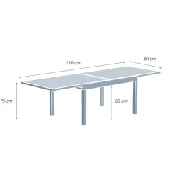 MOBELLIA Table de jardin extensible en verre 10 places (135/270 x 90 cm) Murano Gris Anthracite New
