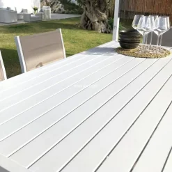 MOBELLIA Table de jardin haute en aluminium 6 places (160 x H105 cm) Murano Blanc Hot