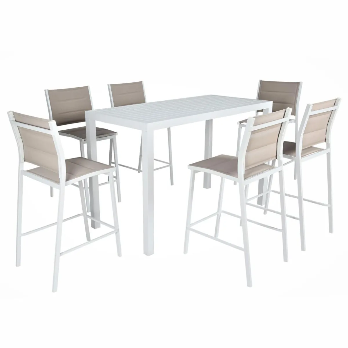 MOBELLIA Table de jardin haute en aluminium 6 places (160 x H105 cm) Murano Blanc Hot