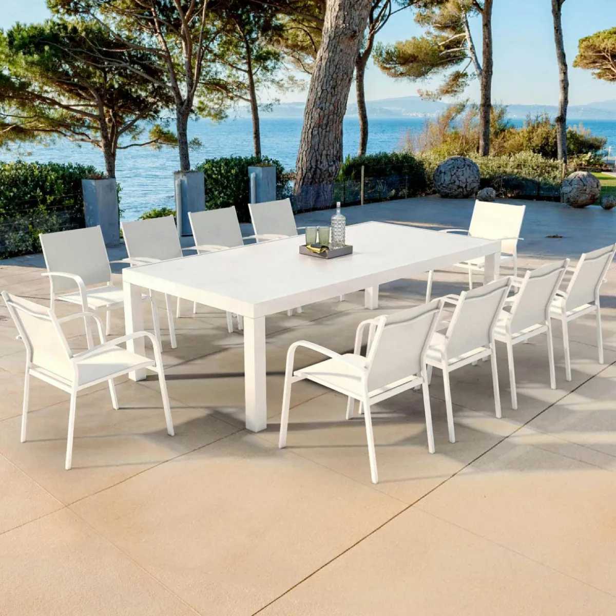 MOBELLIA Table de jardin rectangulaire aluminium 10 places (240 x 120 cm) Murano Blanc New
