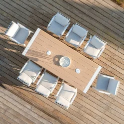 MOBELLIA Table de jardin rectangulaire en aluminium 10 places (240 x 100 cm) Long Beach cendré Blanc Sale