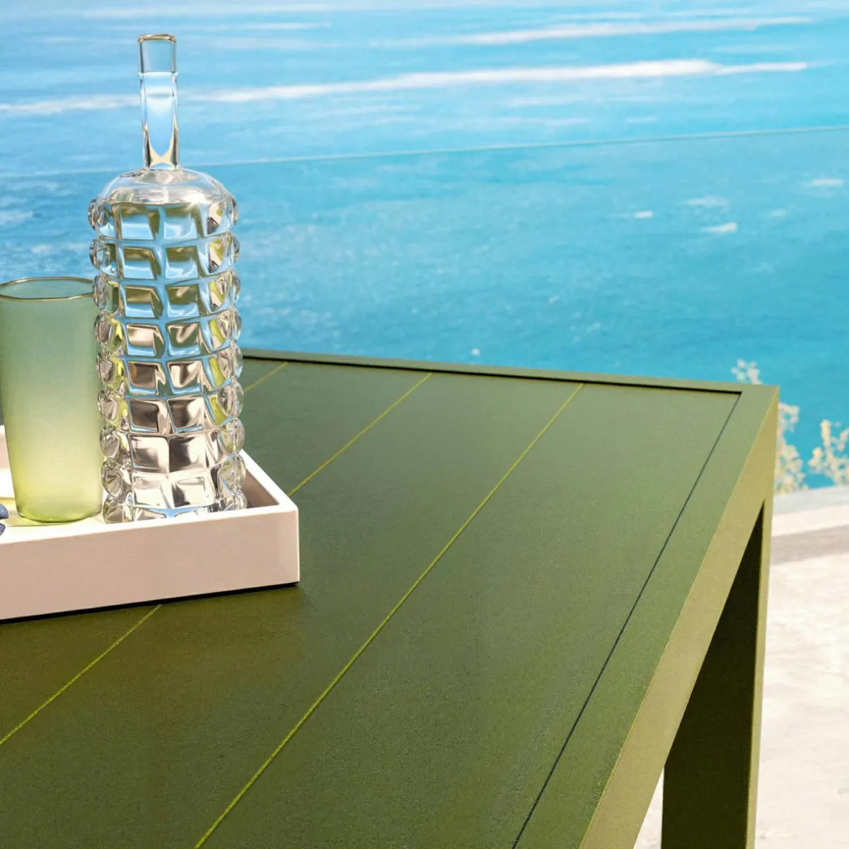 MOBELLIA Table de jardin rectangulaire aluminium 8 places (210 x 100 cm) Murano Vert olive New
