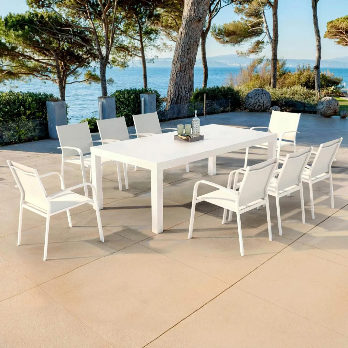 MOBELLIA Table de jardin rectangulaire aluminium 8 places (210 x 100 cm) Murano Blanc Discount