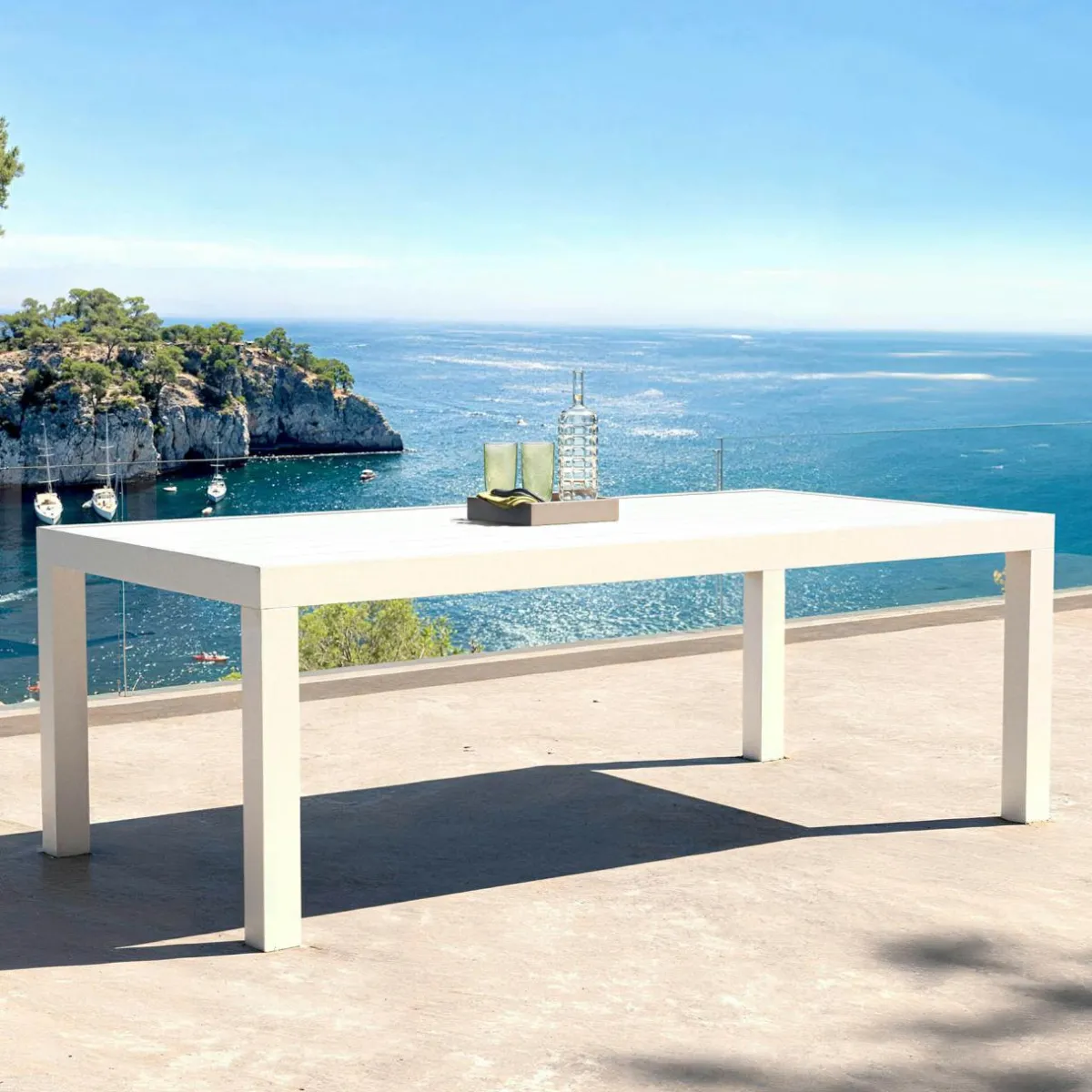MOBELLIA Table de jardin rectangulaire aluminium 8 places (210 x 100 cm) Murano Blanc Discount