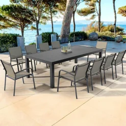 MOBELLIA Table de jardin rectangulaire aluminium 10 places (240 x 120 cm) Murano Gris Anthracite Best