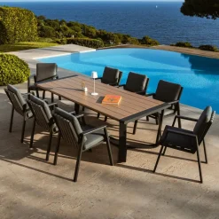 MOBELLIA Table de jardin rectangulaire en aluminium 10 places (240 x 100 cm) Long Beach Gris Anthracite Hot