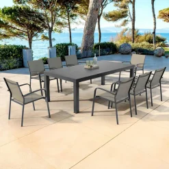 MOBELLIA Table de jardin rectangulaire aluminium 8 places (210 x 100 cm) Murano Gris Anthracite Best