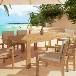 MOBELLIA Table de jardin rectangulaire en bois d'acacia 8 places (215 x 110 cm) Bornéo Naturel Hot