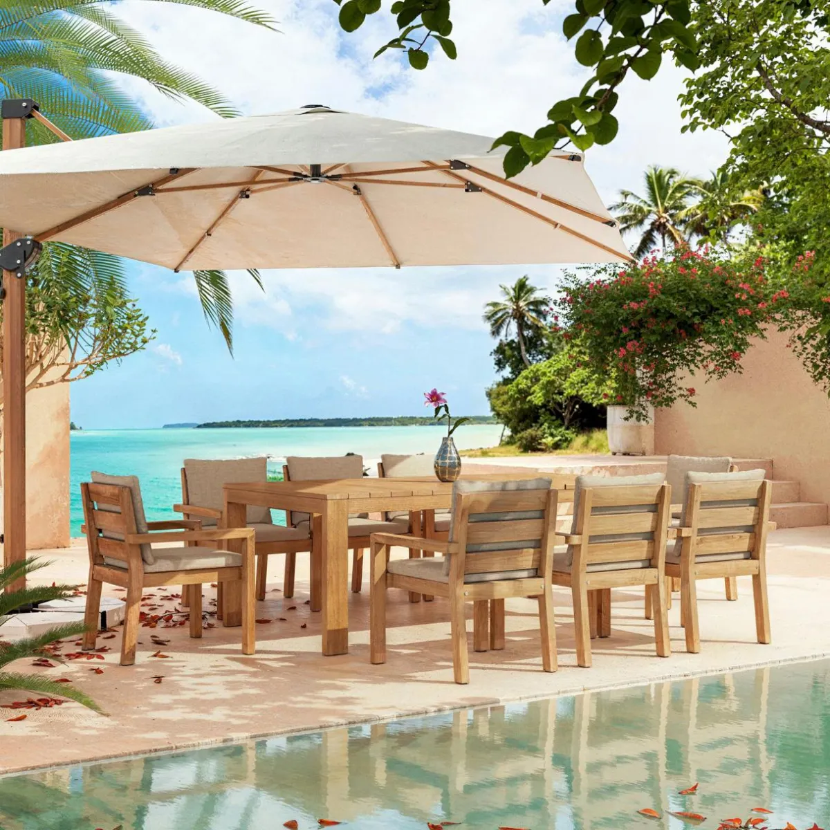 MOBELLIA Table de jardin rectangulaire en bois d'acacia 8 places (215 x 110 cm) Bornéo Naturel Hot