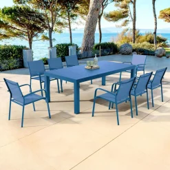 MOBELLIA Table de jardin rectangulaire aluminium 8 places (210 x 100 cm) Murano Bleu pétrole Hot