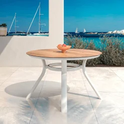 MOBELLIA Table de jardin ronde en aluminium 6 places (D120 cm) Amalfi Blanc