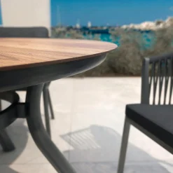 MOBELLIA Table de jardin ronde en aluminium 6 places (D120 cm) Amalfi Gris Anthracite Online